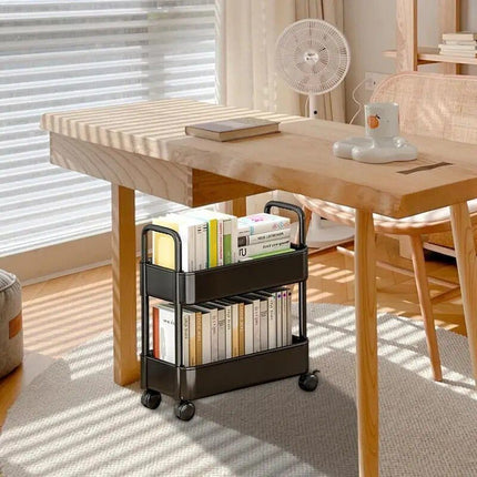 Compact 2-Tier Mobile Bookshelf Cart with Wheels - Wnkrs