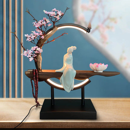 Ceramic Waterfall Backflow Incense Burner with LED Peach Blossom Light - Wnkrs