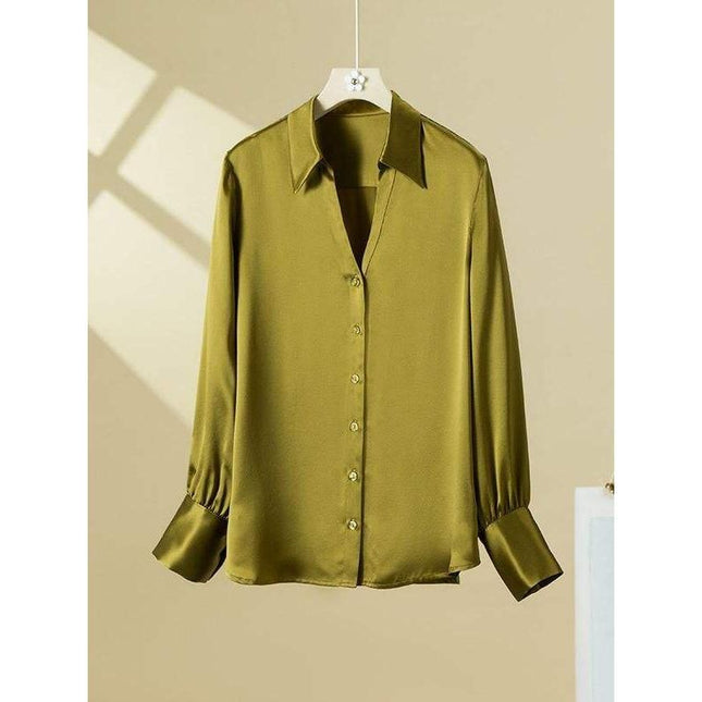 Blusa elegante de escote en V 100 % seda para mujer