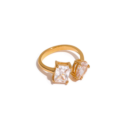 Bague ouverte ajustable et étanche avec zircone cubique rose et verte