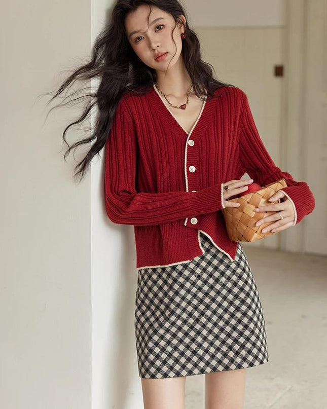 Mini-jupe trapèze taille haute à carreaux rétro