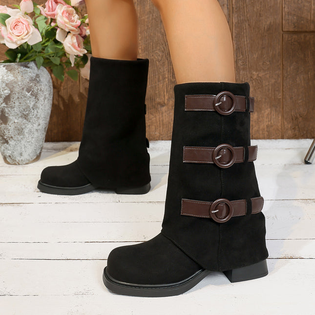 Bottes en daim vintage avec boucle de ceinture et collants