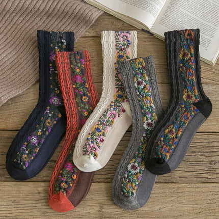 Calcetines divertidos con flores de estilo Harajuku para mujer