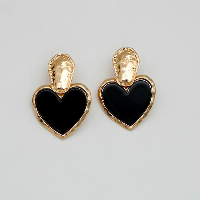 Pendientes colgantes de corazón negro: joyería de moda de aleación de zinc vintage