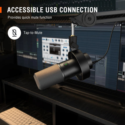 Micrófono dinámico USB/XLR con soporte antivibración y control de volumen