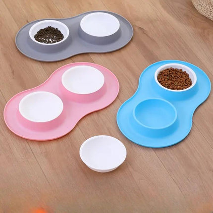 Cuencos dobles antisalpicaduras para comida de perros grandes con tapete de silicona