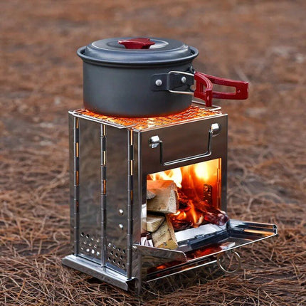 Compact Stainless Steel Folding Wood Stove – Portable BBQ Grill for Outdoor Adventures - Wnkrs