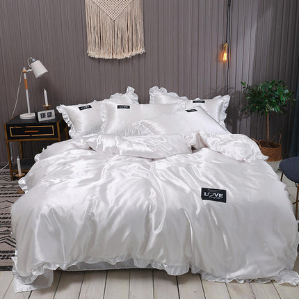 Pure Color Washed Silk Bed Sheet Ice Silk Four-piece Bed Sheet Duvet Cover - Wnkrs