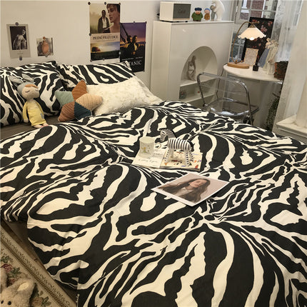 Zebra Pattern Bed Four-piece Set, Cotton Pure Cotton Duvet Cover, Black Three-piece Set - Wnkrs