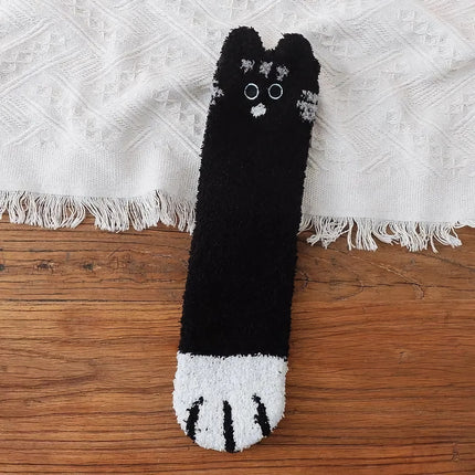 Calcetines cálidos de forro polar con bonitos dibujos de gatitos para interiores: diseño de garra de gato kawaii