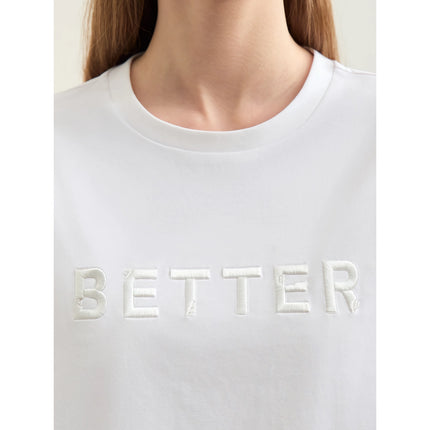 T-shirt minimaliste en coton brodé à manches courtes pour femme