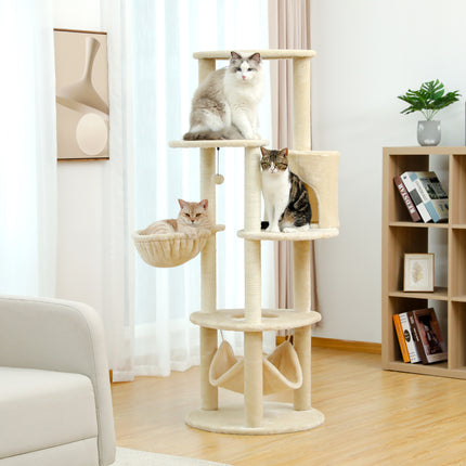 Torre de árbol para gatos extragrande con varios compartimentos, postes para rascar y perchas