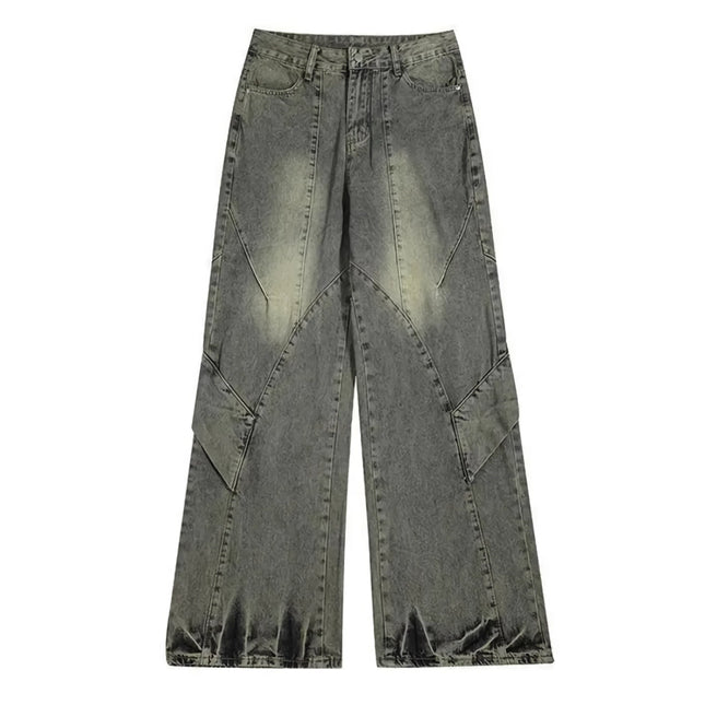 Pantalon en denim ample à épissure asymétrique vintage pour homme