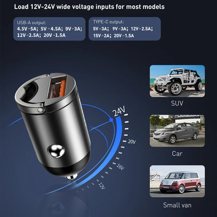 Mini chargeur de voiture 30 W avec Quick Charge 4.0 et compatibilité Type-C