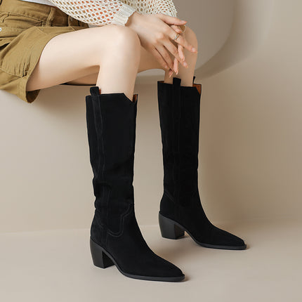 Botas vaqueras de tacón grueso para otoño e invierno