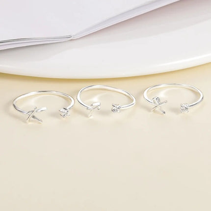 Chic Adjustable Silver Alphabet Rings - A-Z Initials, Stainless Steel Fashion Jewelry for Women