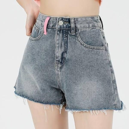 Short en jean décontracté taille haute brodé pour femme