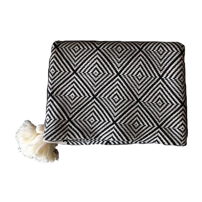 Retro Single Lunch Break Black And White Geometric Knit Blanket - Wnkrs