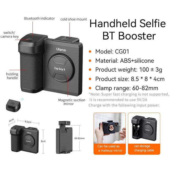 Smartphone Selfie Booster Hand Grip with Bluetooth Shutter & Makeup Mirror