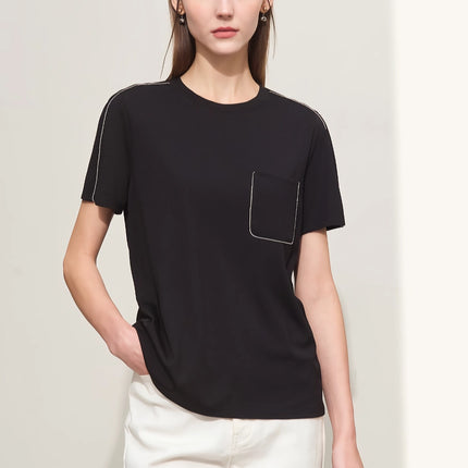 T-shirt minimaliste décontracté à manches courtes et col rond pour femme