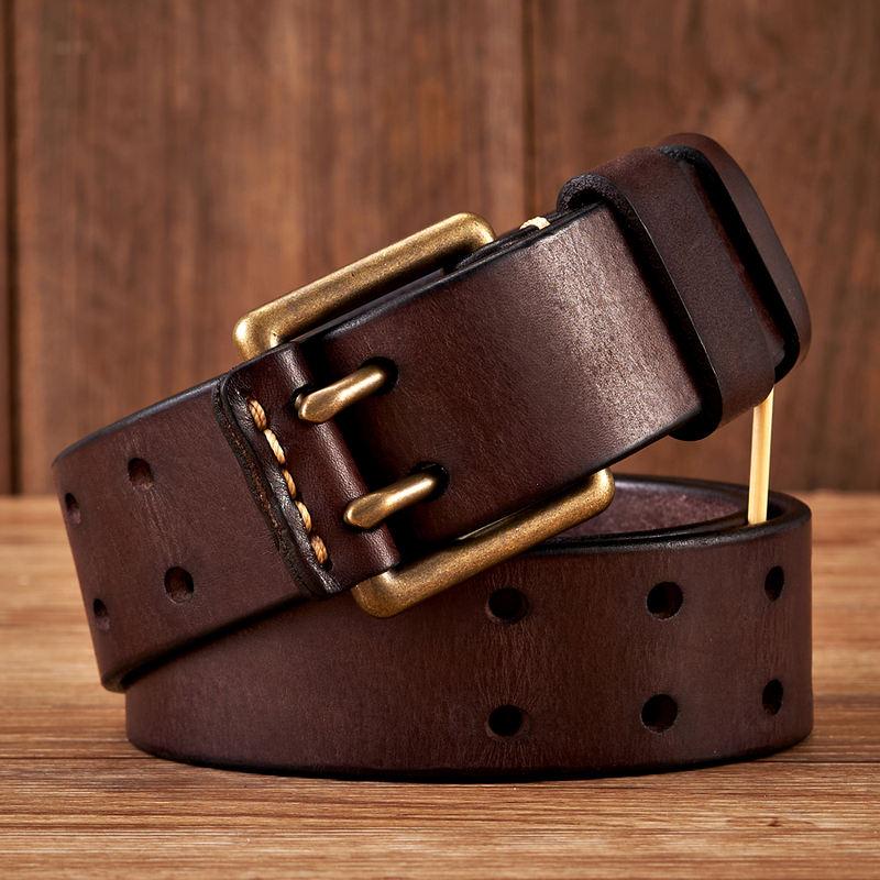 3.8cm Cowhide Belt with Double-Prong Buckle