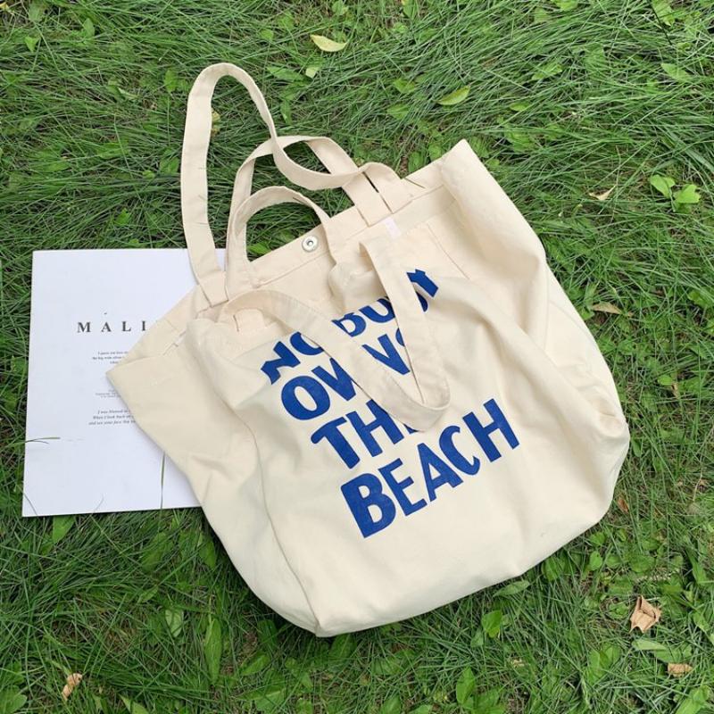 Canvas Shoulder Bag with Letter Decoration