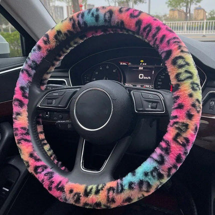 Universal Plush Leopard Car Steering Wheel Cover - Wnkrs