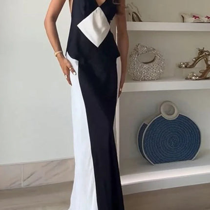 Black And White Contrast Color Sling Dress