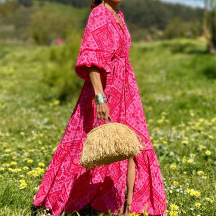 Vestido de fiesta de longitud media con estampado bohemio de moda