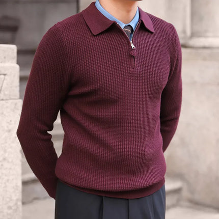 Fall Slim Fit Retro Knit Pullover - Men's Casual Lapel Sweater