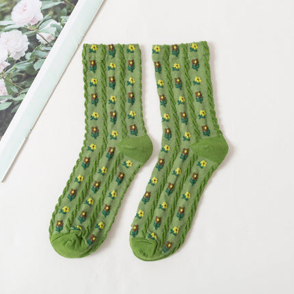 Calcetines de algodón con dibujos de flores para mujer