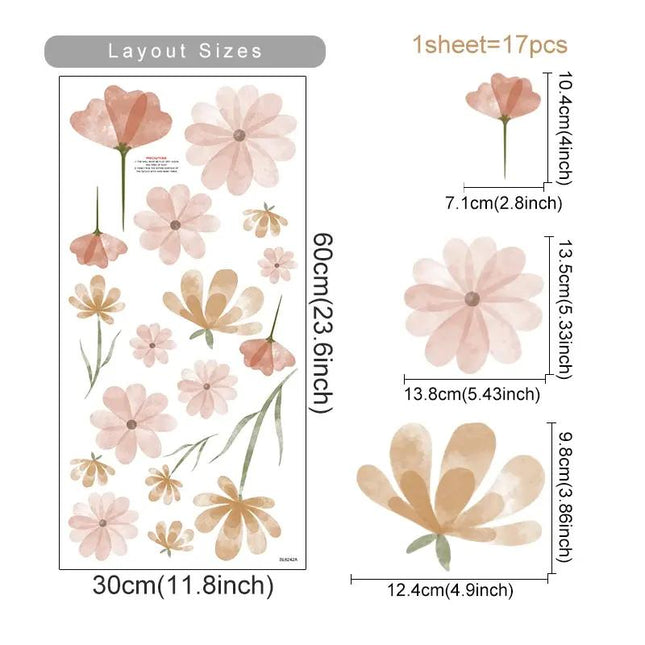 Autocollants muraux à l'aquarelle à motifs floraux bohèmes