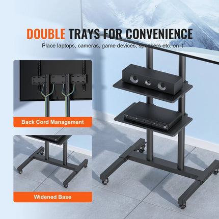 Adjustable Mobile TV Stand with Wheels & Dual Trays - Wnkrs