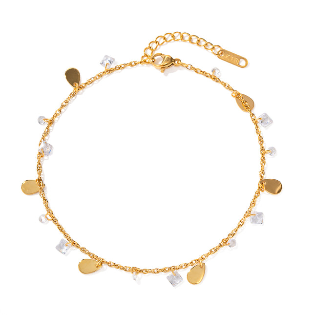 Bracelet de cheville classique à pampilles en cristal et goutte d'eau – Bijoux en acier inoxydable étanches pour femmes