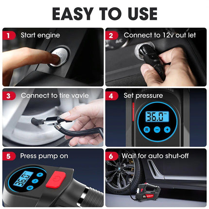 120W Portable Handheld Car Tire Inflator Pump with LED Light and Digital Display - Wnkrs