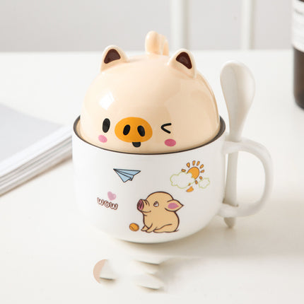 Cartoon Office Ceramic Mug With Lid Spoon - Wnkrs