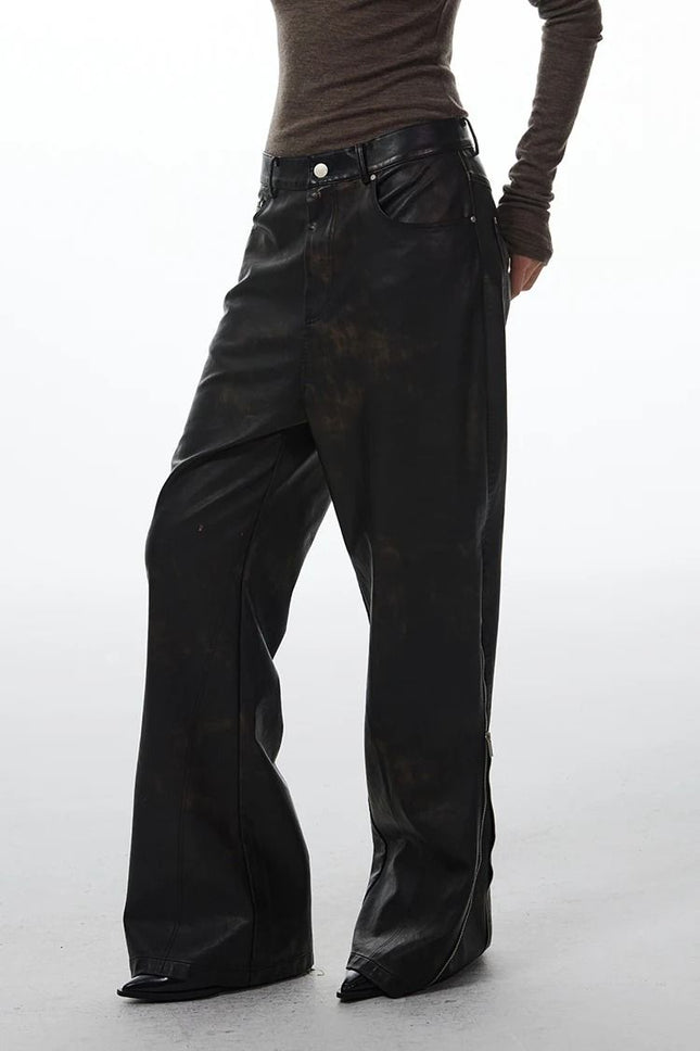 Pantalon en cuir PU taille haute à jambe droite pour femme
