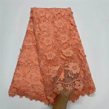 Water Soluble Lace With Sequins Embroidered Flower Texture Mesh Fabric - Wnkrs