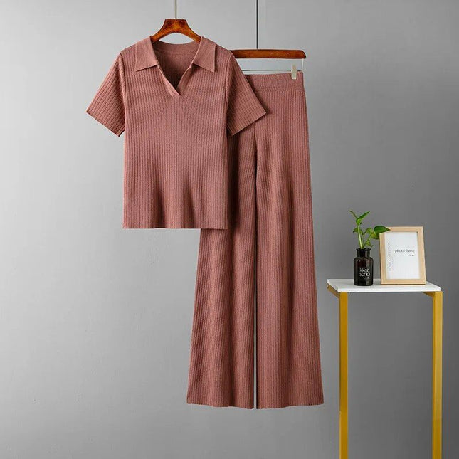 Ensemble polo deux pièces tricoté pour femme en été