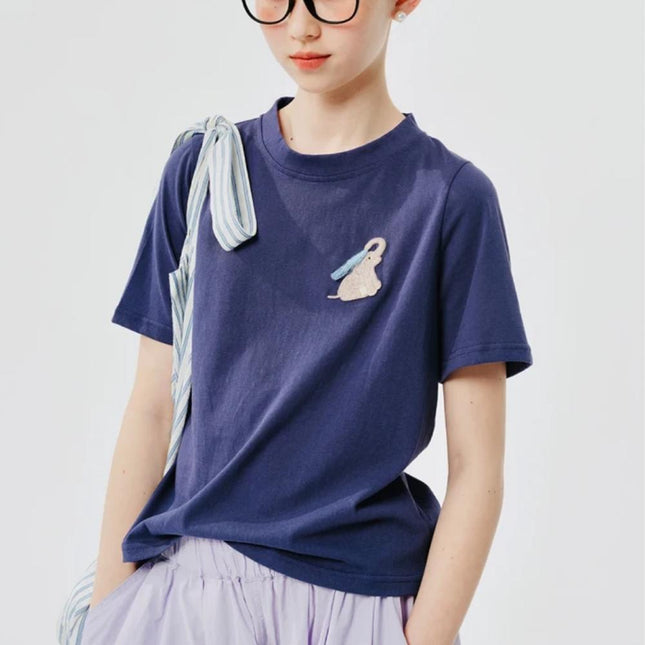 Camiseta bordada con dibujos de elefantes de algodón