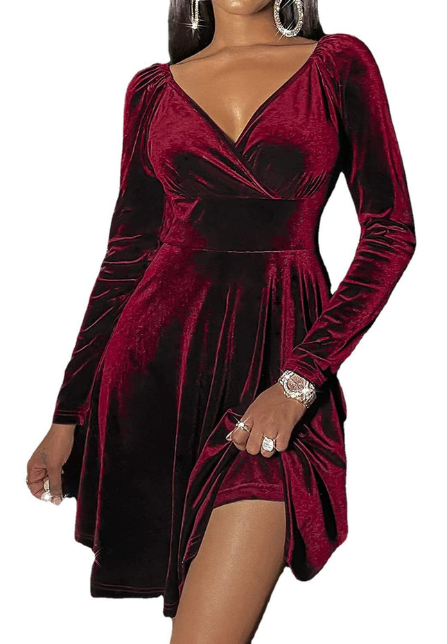 Vestido largo de manga larga con cuello en V para festivales de otoño y Navidad