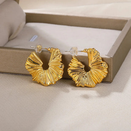 Ginkgo Leaf Gold Stud Earrings - Exquisite Stainless Steel Fashion Jewelry for Women