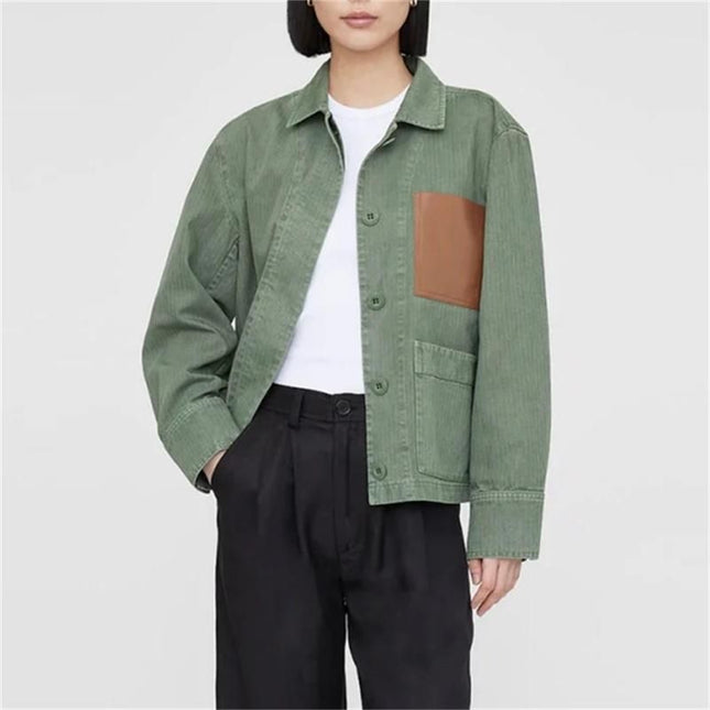 Veste d'automne verte rétro chic pour femme