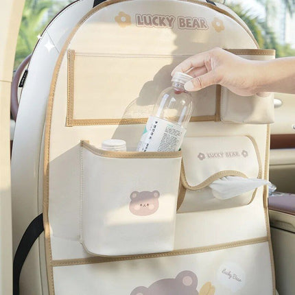 Bear-Themed Car Seat Organizer with Protective Kick Mat - Wnkrs