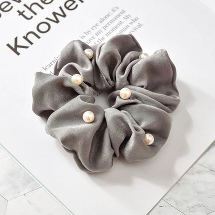 Satin Silk Pearl Hair Scrunchies – Stylish Elastic Hair Accessories