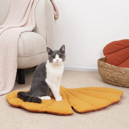 Estera de cama para gatos de algodón suave con forma de hoja