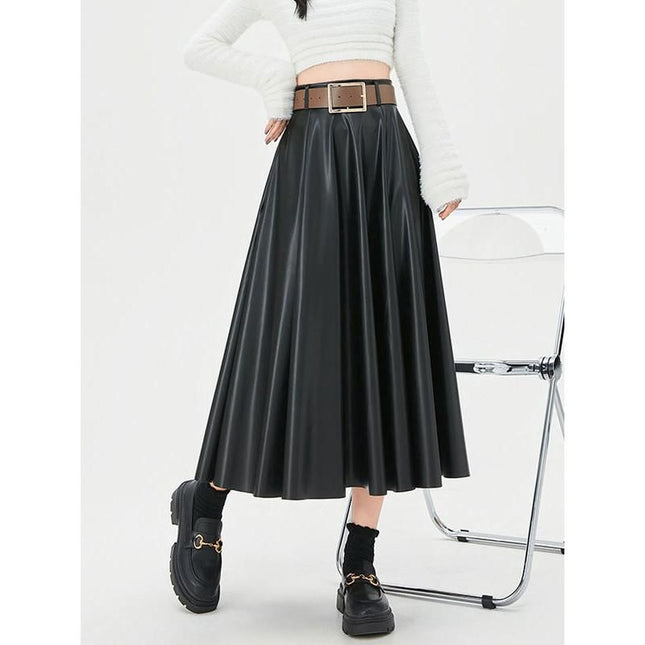 Jupe élégante en similicuir taille haute avec ceinture