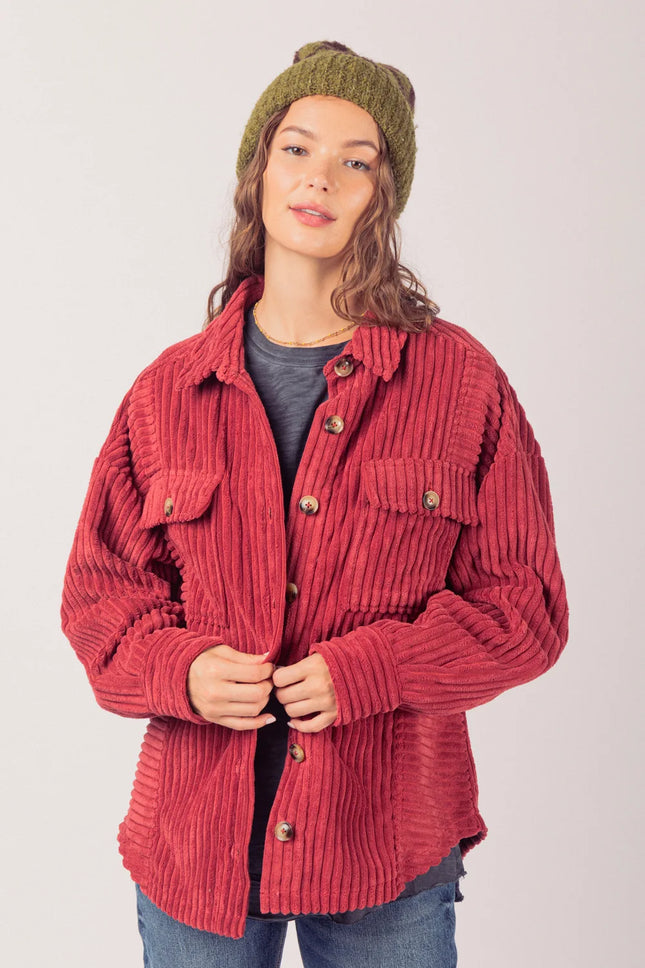 Veste en velours côtelé marron vintage - Manteau d'hiver ample, à manches longues, épais et chaud