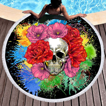 Scary Skull Round Beach Towel Fiber Picnic Mat - Wnkrs