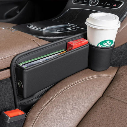 Luxury PU Leather Car Seat Gap Organizer with Cup Holder - Wnkrs